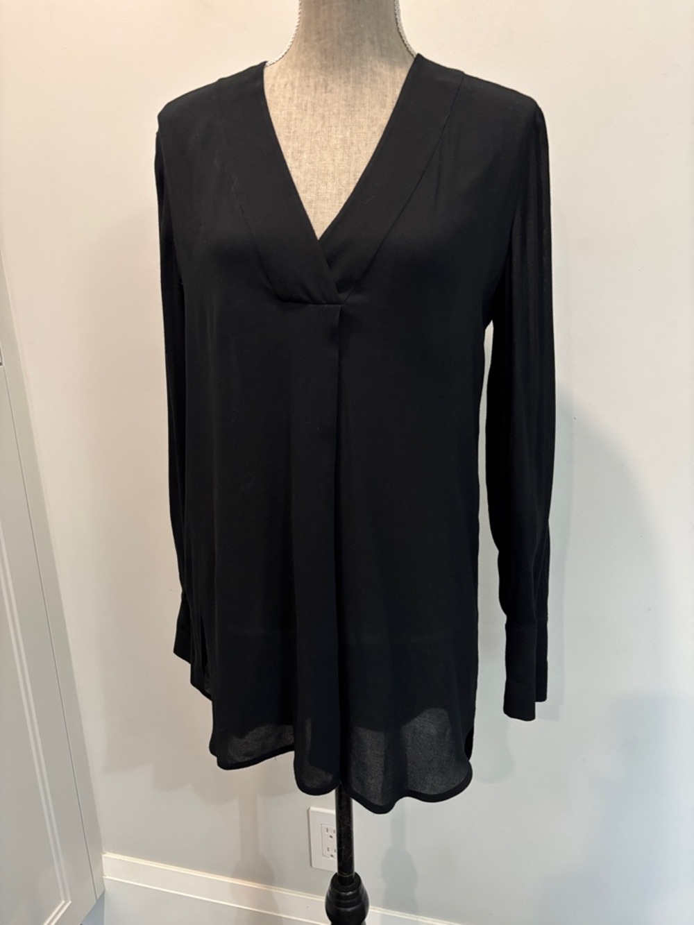 Vince Black V-Neck Blouse Semi Sheer Long Sleeve Minimalist Size S - Picture 2 of 15